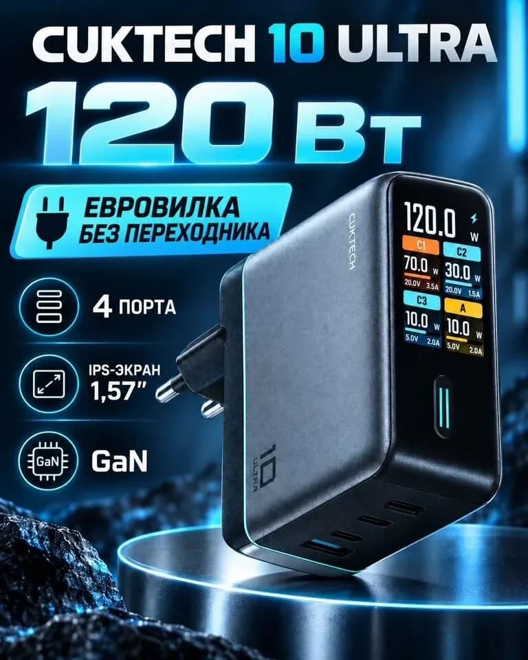 Сетевое зарядное устройство CUKTECH 10 Ultra, 120 Вт